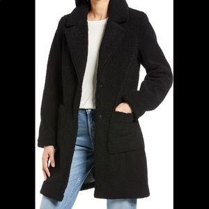 French Connection Faux Fur Teddy Coat - Black - Size Small